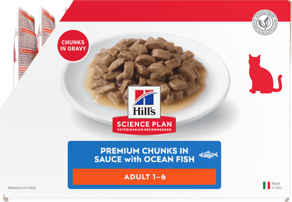 Side of Hill’s Science Plan Adult Wet Cat Food Ocean Fish 12 × 85g box