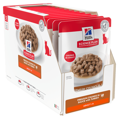 Hill’s Science Plan Adult Wet Cat Food Turkey 12 × 85g box with pouches