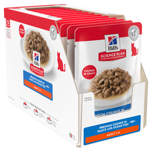Hill's Science Plan adult cat food pouches multipack, chunks in gravy, turkey and ocean fish