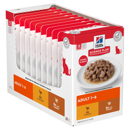 Hill’s Science Plan Adult Wet Cat Food Chicken & Turkey Multipack 12 × 85g box with pouches