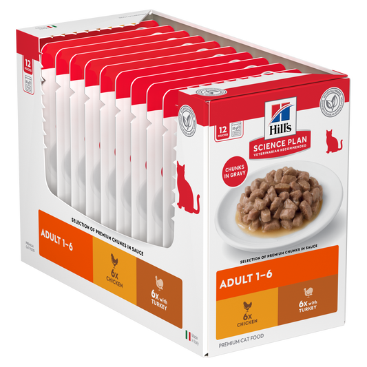 Hill’s Science Plan Adult Wet Cat Food Chicken & Turkey Multipack 12 × 85g box with pouches