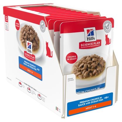 Hill’s Science Plan Adult Wet Cat Food Ocean Fish 12 × 85g box with pouches