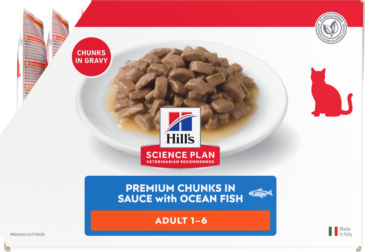 Side of Hill’s Science Plan Adult Wet Cat Food Ocean Fish 12 × 85g box