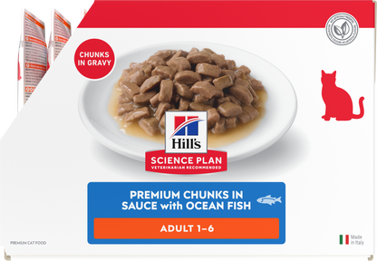 Side of Hill’s Science Plan Adult Wet Cat Food Ocean Fish 12 × 85g box