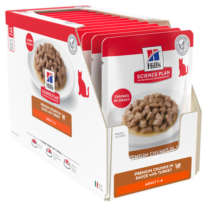 Hill’s Science Plan Adult Wet Cat Food Turkey 12 × 85g box with pouches