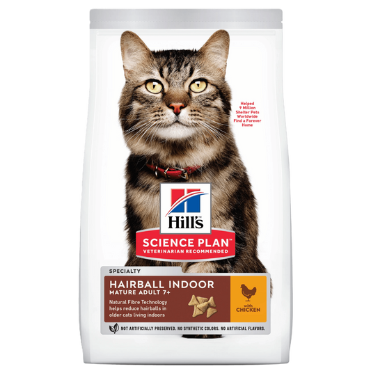 Hill's Science Plan dry cat food bag for Hairball indoor, adult 7+; chicken flavor