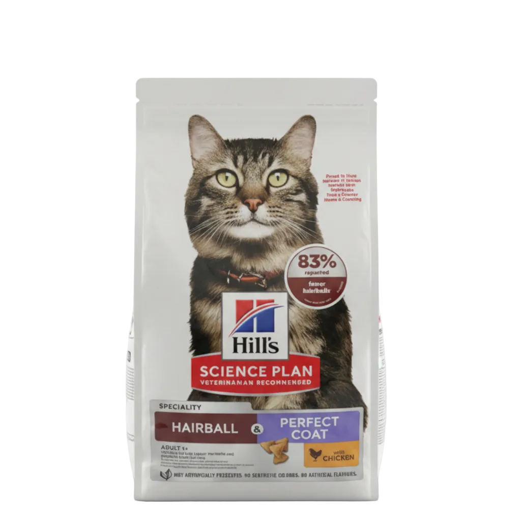 Hill’s Science Plan Hairball & Perfect Coat Adult Dry Cat Food with Chicken front pack
