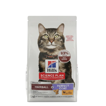 Hill’s Science Plan Hairball & Perfect Coat Adult Dry Cat Food with Chicken front pack