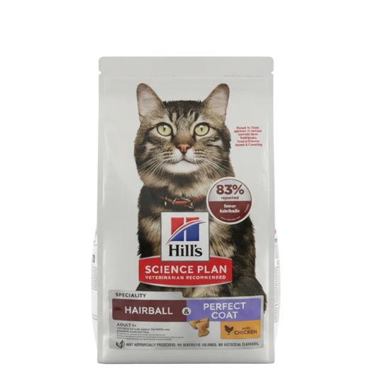 Hill’s Science Plan Hairball & Perfect Coat Adult Dry Cat Food with Chicken front pack