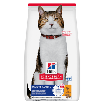 Hill’s Science Plan Mature Adult Dry Cat Food Chicken front pack for cats aged 7+