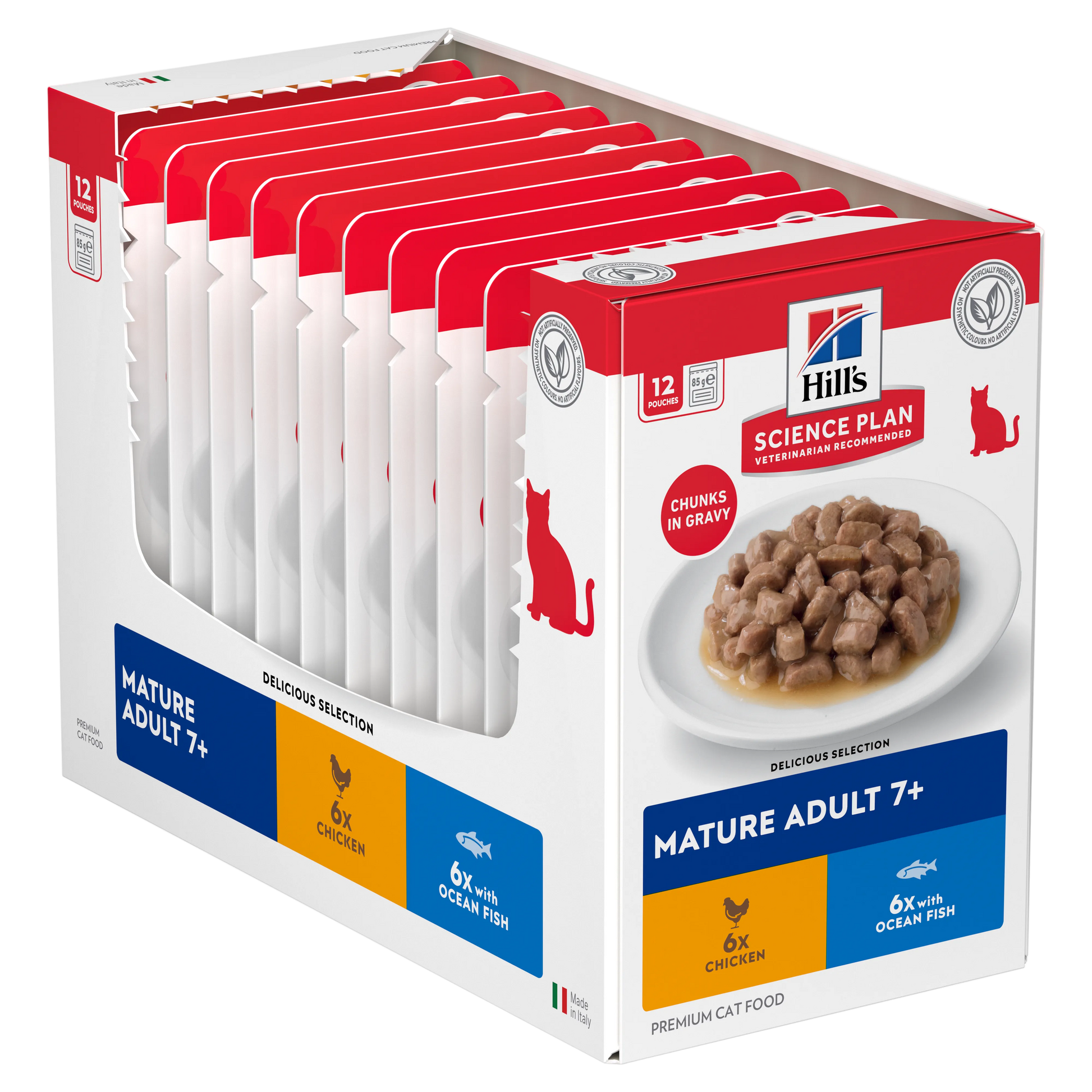 Hill’s Science Plan Mature Adult Wet Cat Food Chicken & Ocean Fish Multipack 12 × 85g box with pouches