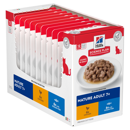Hill’s Science Plan Mature Adult Wet Cat Food Chicken & Ocean Fish Multipack 12 × 85g box with pouches