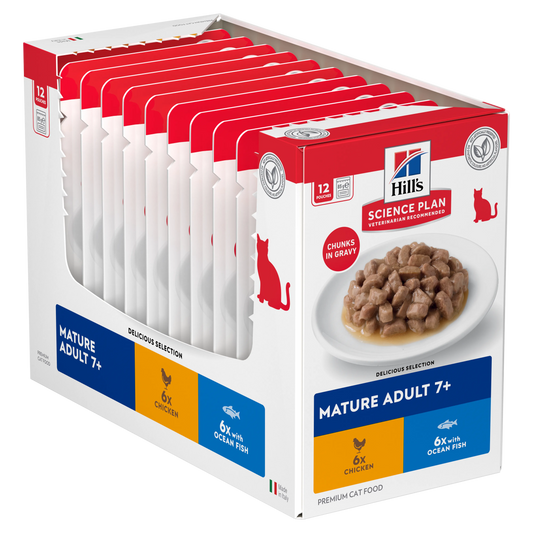 Hill’s Science Plan Mature Adult Wet Cat Food Chicken & Ocean Fish Multipack 12 × 85g box with pouches