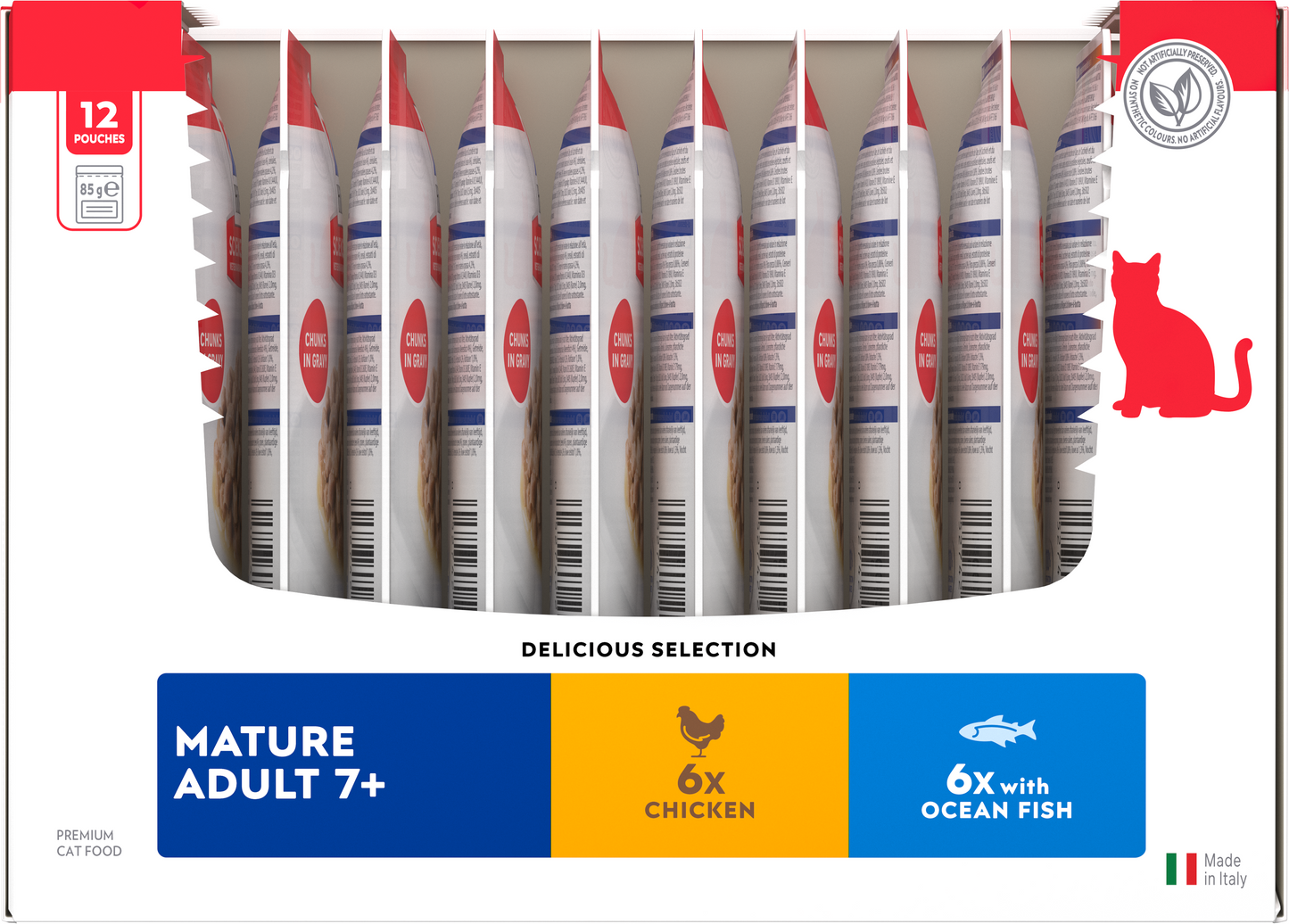 Side of Hill’s Science Plan Mature Adult Wet Cat Food Chicken & Ocean Fish Multipack 12 × 85g box