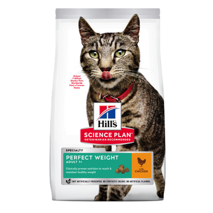 Hill’s Science Plan Perfect Weight Adult Dry Cat Food Chicken front pack for adult cats