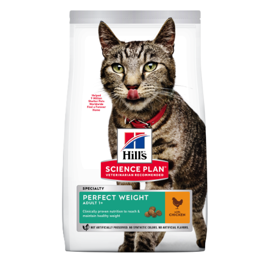 Hill’s Science Plan Perfect Weight Adult Dry Cat Food Chicken front pack for adult cats