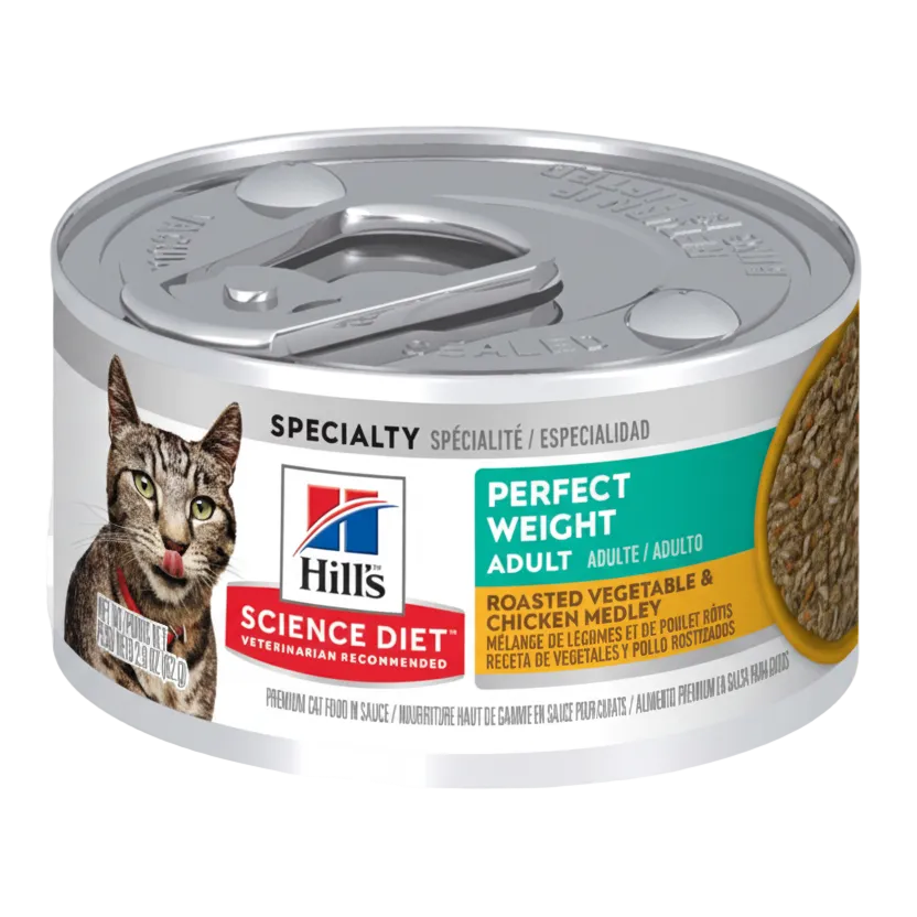 Hill’s Science Diet Perfect Weight Adult Roasted Vegetable and Chicken Medley 82g can fron