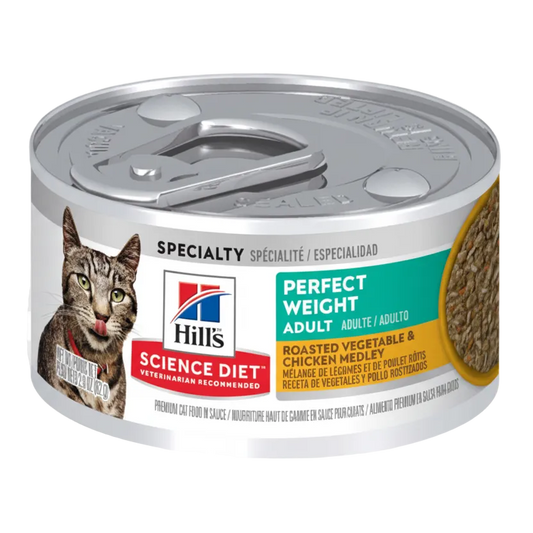 Hill’s Science Diet Perfect Weight Adult Roasted Vegetable and Chicken Medley 82g can fron