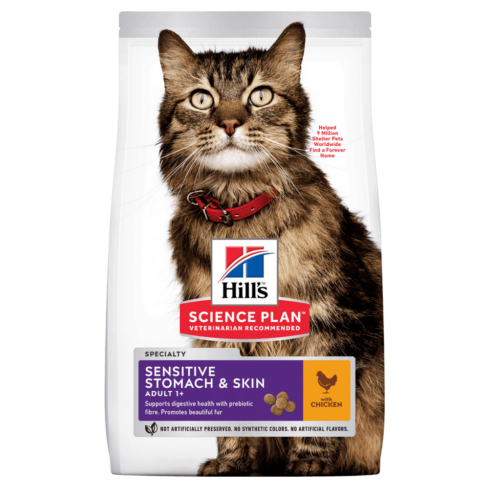 Hill's Science Plan dry cat food bag, chicken, sensitive stomach & skin