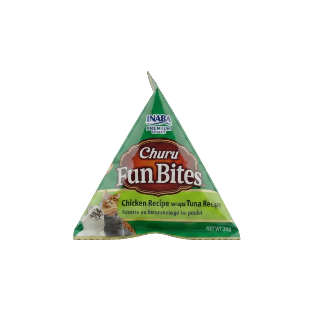 Inaba Churu Fun Bites individual cat treat pack with chicken recipe wraps tuna recipe creamy filling