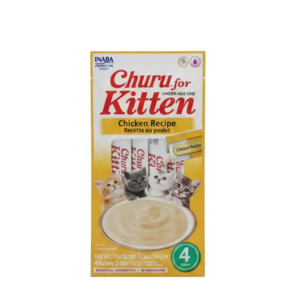 Inaba Churu Kitten Chicken Recipe creamy lickable kitten treats 4 pack front packaging
