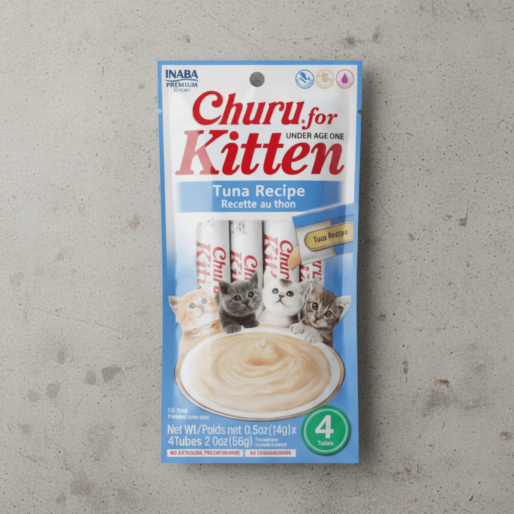 Inaba Churu Kitten Tuna Recipe creamy lickable kitten treats 4 pack front packaging