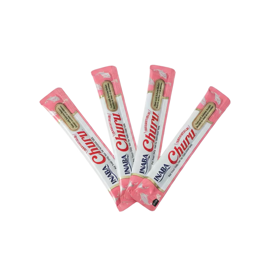 Four Inaba Churu creamy lickable cat treat tubes 