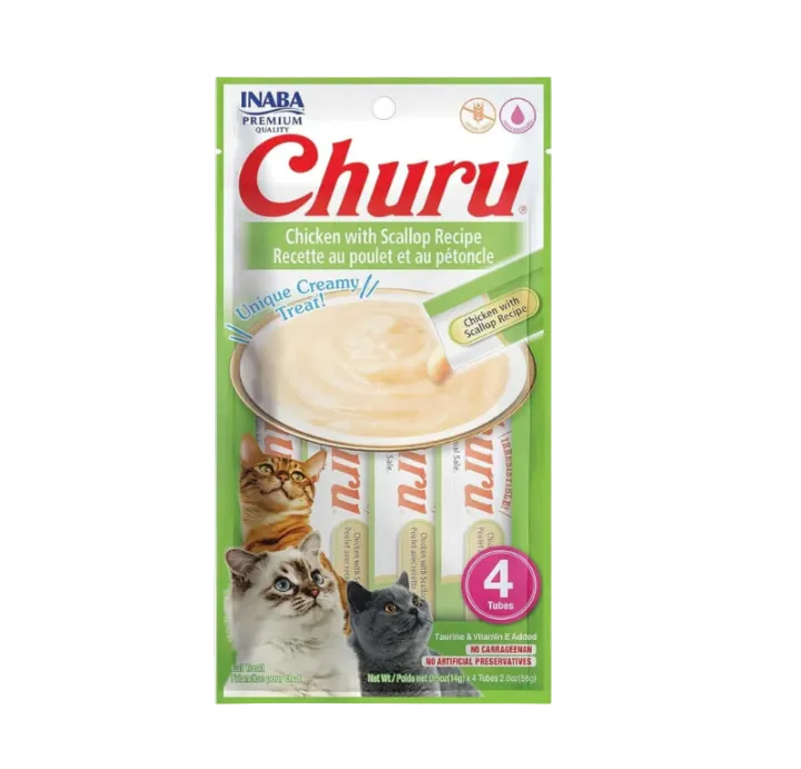 Inaba Churu 4 pack Chicken with Scallop flavour creamy cat treats for picky 