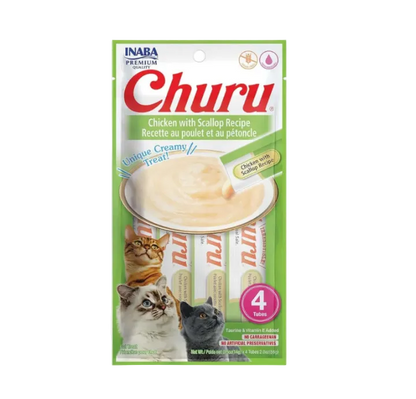 Inaba Churu 4 pack Chicken with Scallop flavour creamy cat treats for picky 