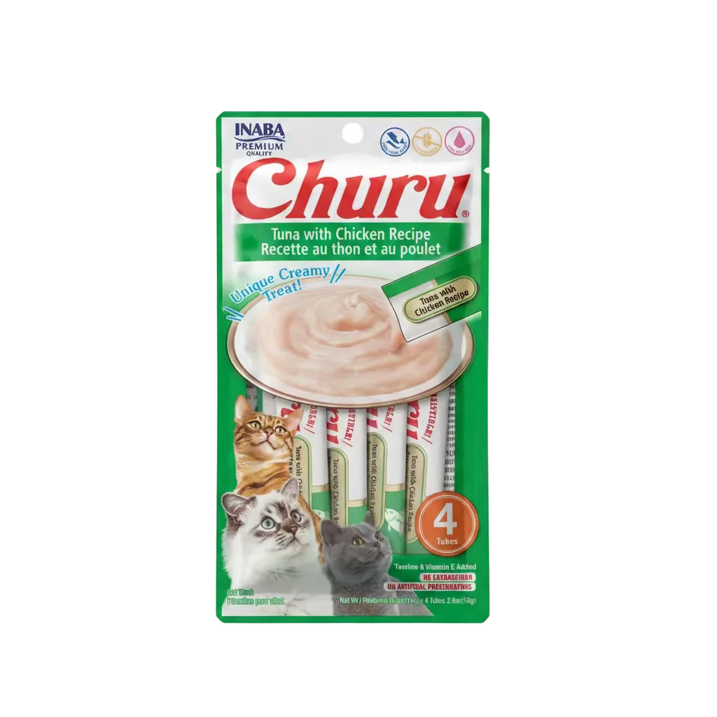 Inaba Churu 4 pack Tuna with Chicken flavour creamy cat treats for picky cats