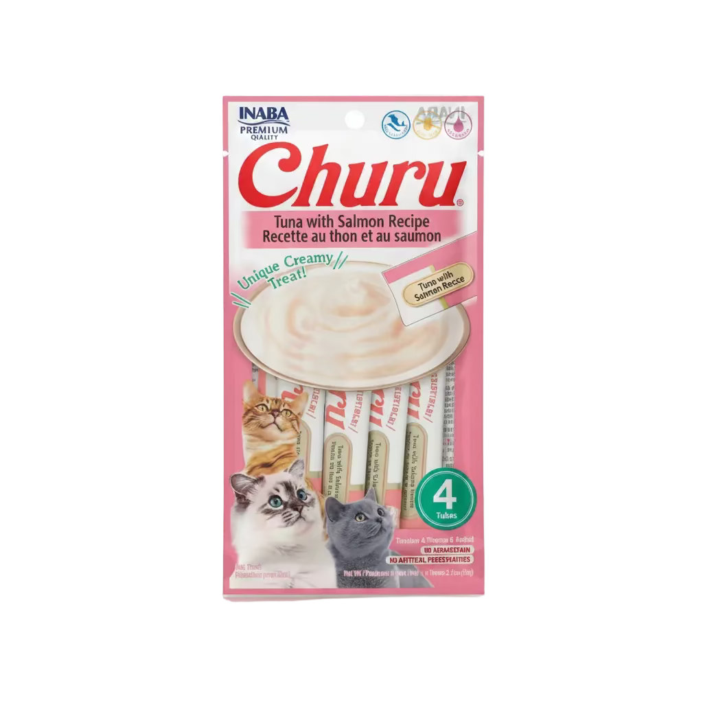 Inaba Churu 4 pack Tuna with Salmon flavour creamy cat treats for picky cats