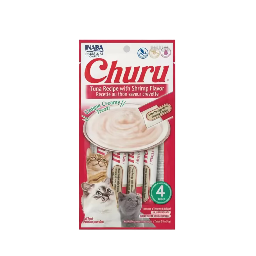 Inaba Churu 4 pack Tuna with Shrimp flavour creamy cat treats for picky cats