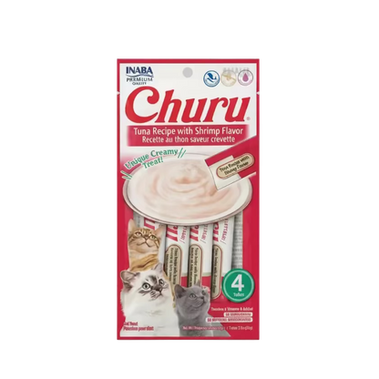 Inaba Churu 4 pack Tuna with Shrimp flavour creamy cat treats for picky cats
