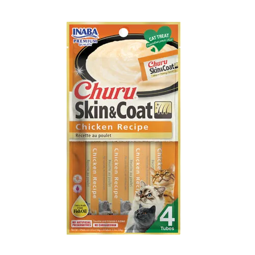 Inaba Churu Skin & Coat Creamy Lickable Cat Treats 4 Pack | The Grooming Bribes