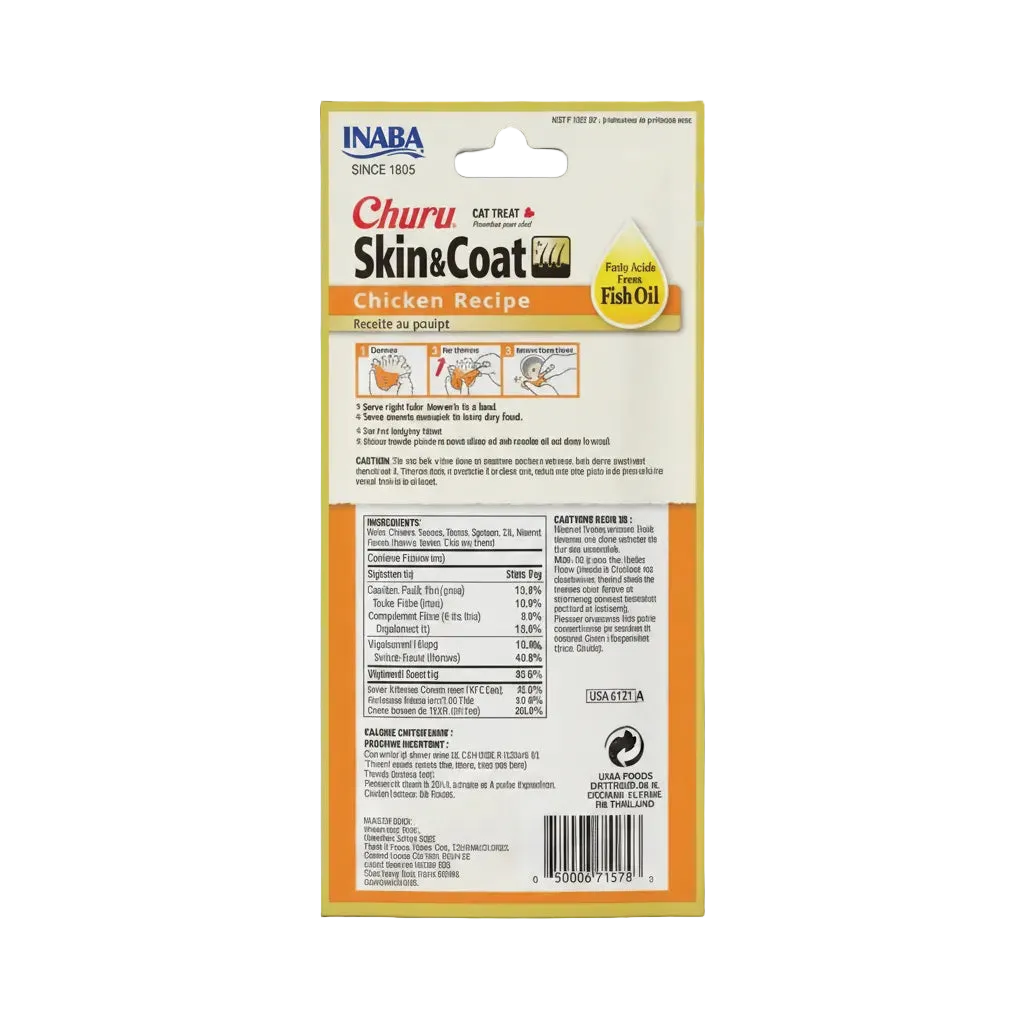 Inaba Churu Skin & Coat Creamy Lickable Cat Treats 4 Pack | The Grooming Bribes