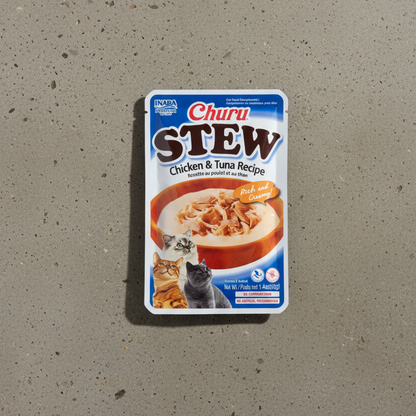 Inaba Churu Stew Chicken and Tuna Recipe cat food topper pouch
