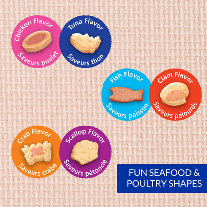 Inaba Juicy Bites cat treat flavour varieties including chicken tuna seafood crab clam and scallop