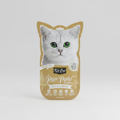 Kit Cat Purr Puree Plus Urinary care + tuna and cranberry cat food package 