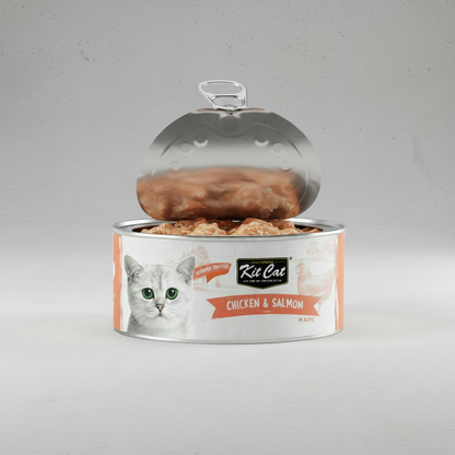 Kit Cat deboned chicken and salmon cat food can
