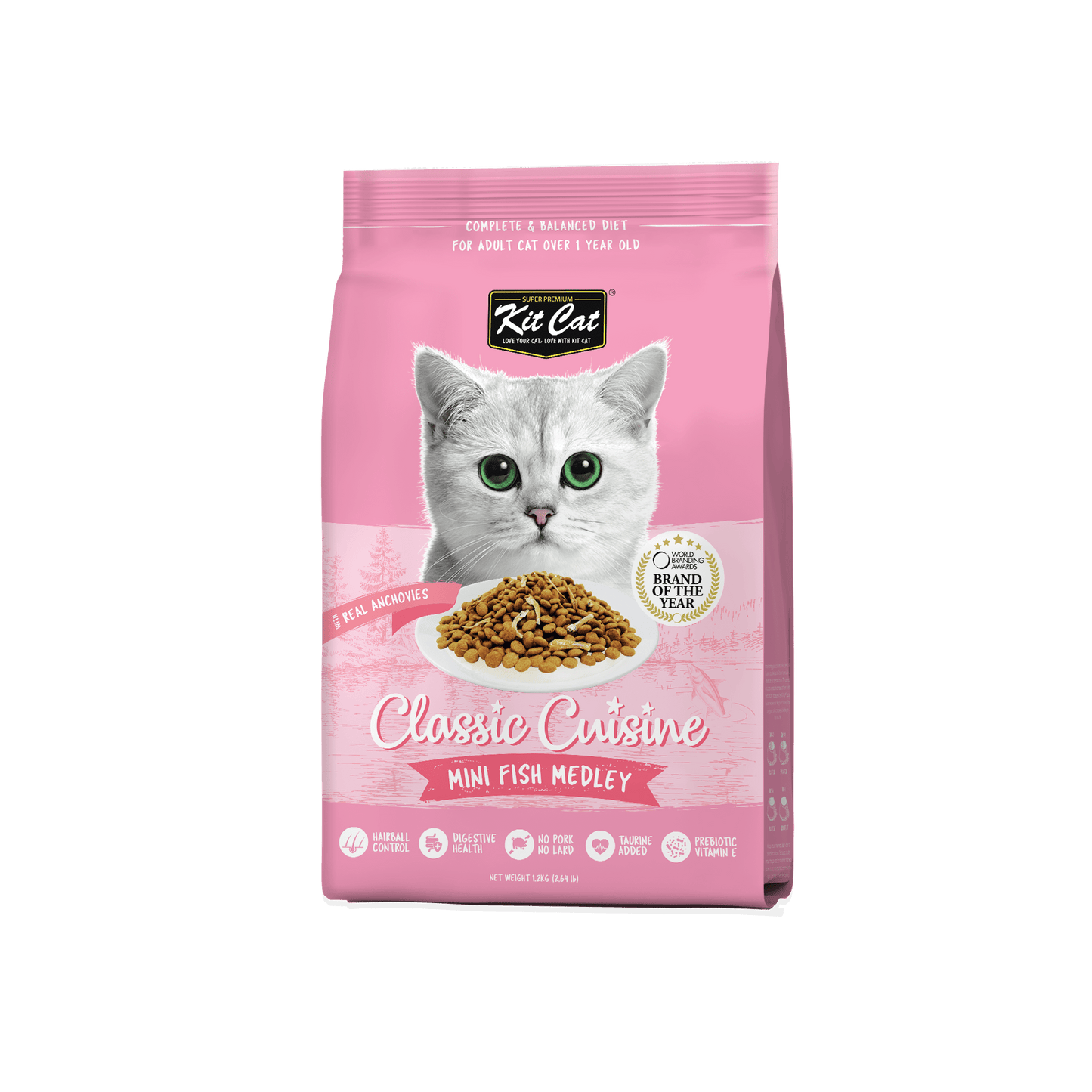 Kit Cat Classic Cuisine Mini Fish Medley adult dry cat food front packaging