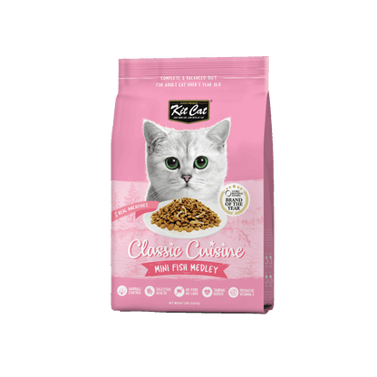 Kit Cat Classic Cuisine Mini Fish Medley dry cat food 1.2kg front pack
