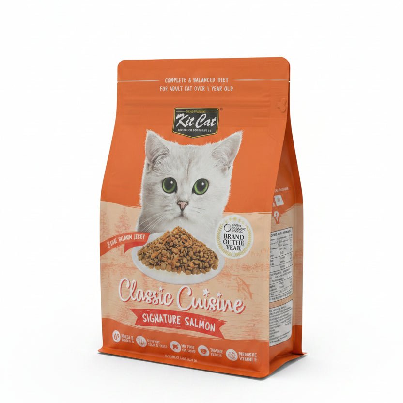 Kit Cat Classic Cuisine dry cat food bag, Signature Salmon flavor