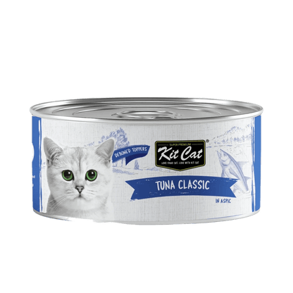 Front view of Kit Cat Deboned Toppers Tuna Classic in Aspic can