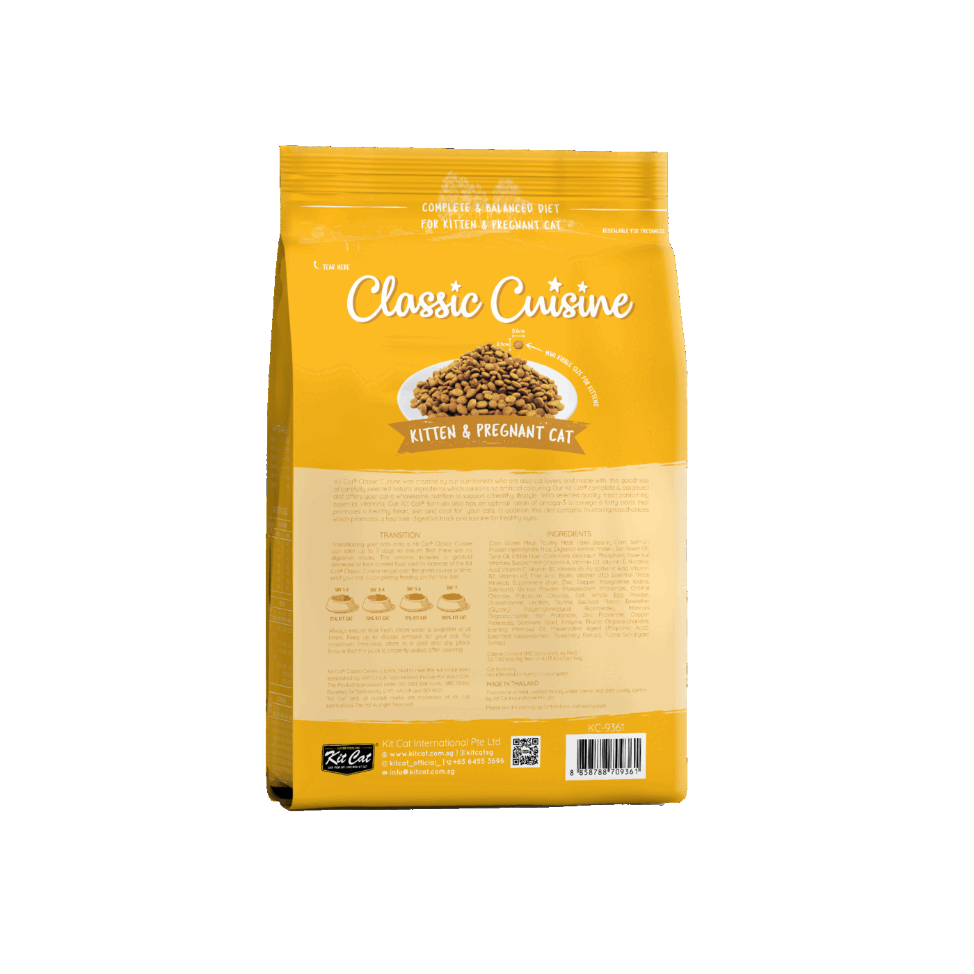 Kit Cat Classic Cuisine Kitten and Pregnant 1.2kg dry cat food back packshot