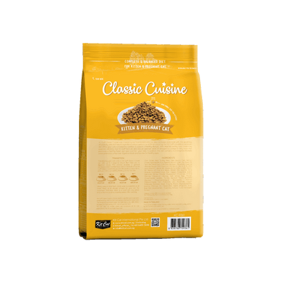 Kit Cat Classic Cuisine Kitten and Pregnant 1.2kg dry cat food back packshot