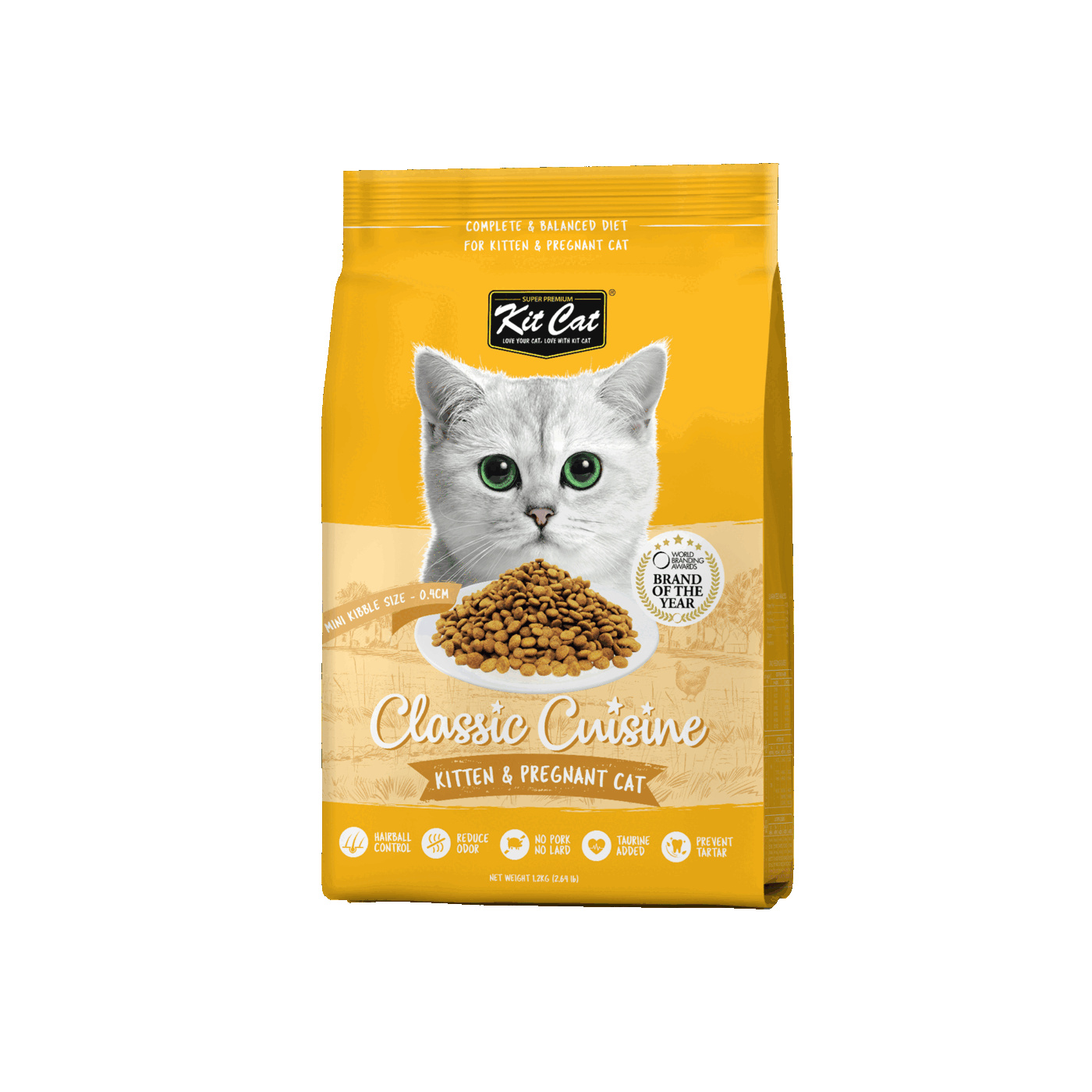 Kit Cat Classic Cuisine Kitten and Pregnant 1.2kg dry cat food front packshot