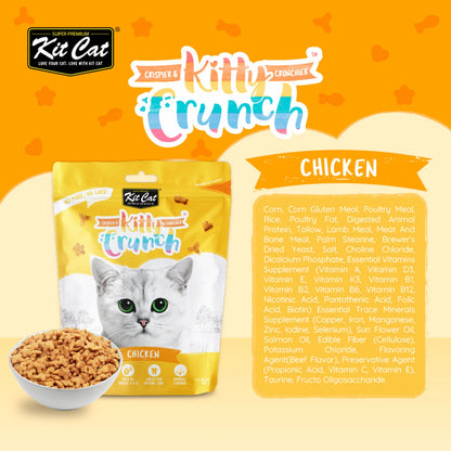 Kit Cat Kitty Crunch Chicken crunchy cat treats 60g with ingredient list and product packaging.