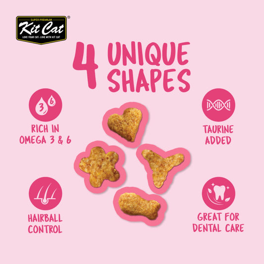 Kit Cat KittyCrunch cat treats variety showing four different shapes