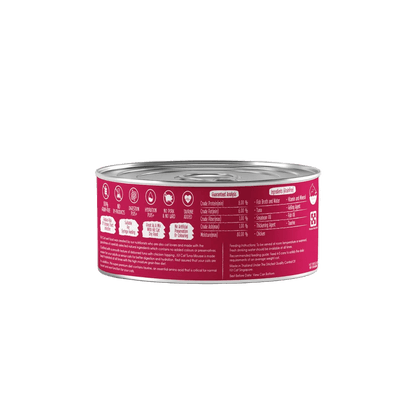 Back label showing ingredients, feeding guide and guaranteed analysis for Kit Cat Tuna Mousse with Chicken Topper.