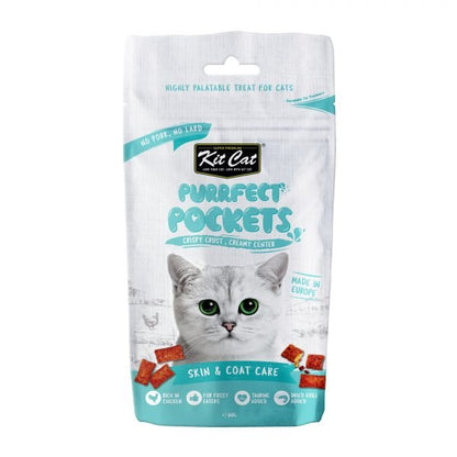Kit Cat Purrrfect Pockets skin & coat care cat treat pouch with cat face and pocket design